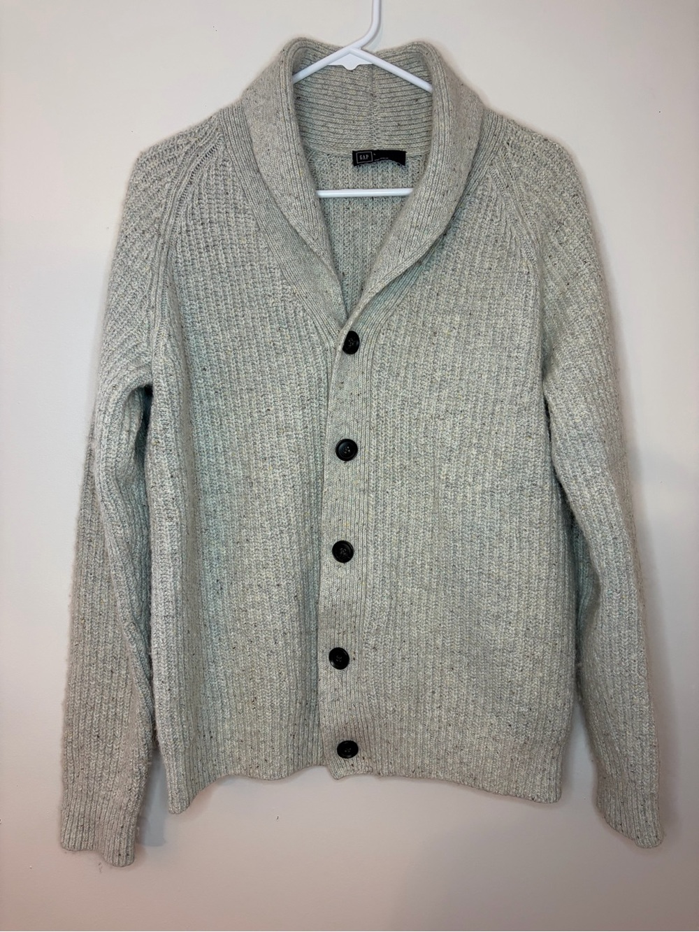 Gap Men’s Lambswool Alpaca Blend Shawl Collar Cardigan L Gray Donegal